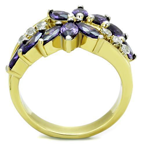 TK1568 - Two-Tone IP Gold (Ion Plating) Stainless Steel Ring with AAA Grade CZ  in Amethyst