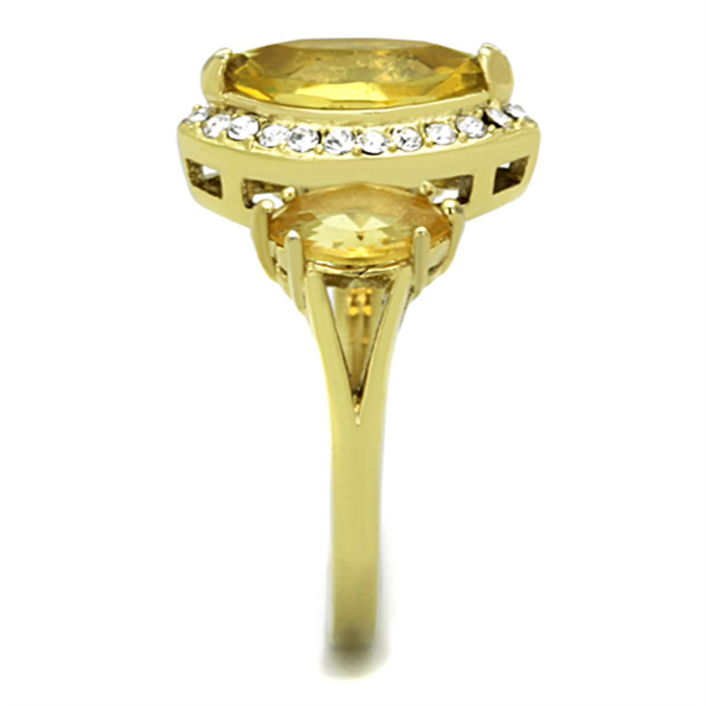 TK1578 - IP Gold(Ion Plating) Stainless Steel Ring with Synthetic Synthetic Glass in Topaz