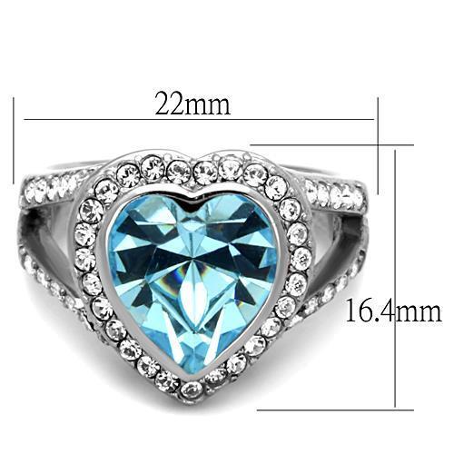 TK1582 - High polished (no plating) Stainless Steel Ring with Top Grade Crystal  in Sea Blue