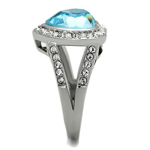 TK1582 - High polished (no plating) Stainless Steel Ring with Top Grade Crystal  in Sea Blue