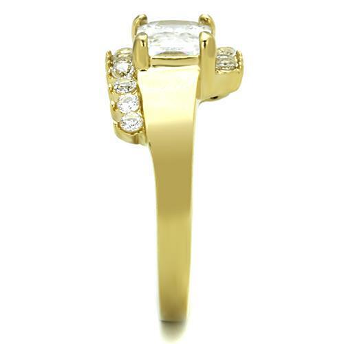 TK1588 - IP Gold(Ion Plating) Stainless Steel Ring with AAA Grade CZ  in Clear