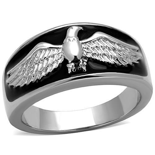 TK1597 - High polished (no plating) Stainless Steel Ring with Epoxy  in Jet