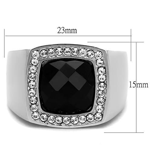 TK1616 - High polished (no plating) Stainless Steel Ring with Semi-Precious Onyx in Jet