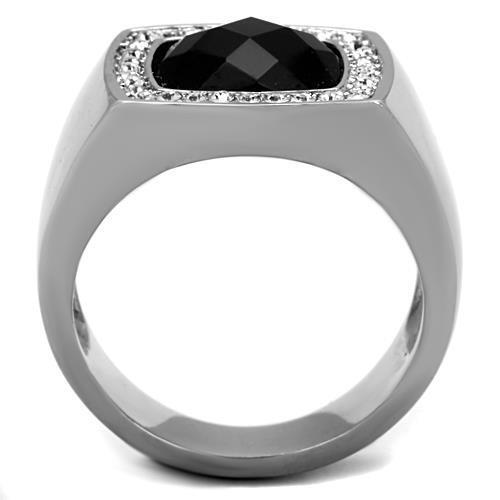 TK1616 - High polished (no plating) Stainless Steel Ring with Semi-Precious Onyx in Jet