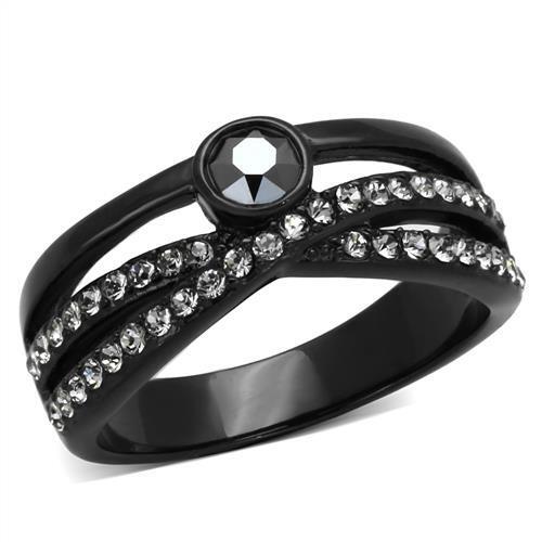 TK1620 - IP Black(Ion Plating) Stainless Steel Ring with Top Grade Crystal  in Hematite