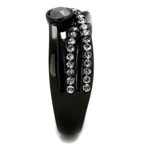 TK1620 - IP Black(Ion Plating) Stainless Steel Ring with Top Grade Crystal  in Hematite