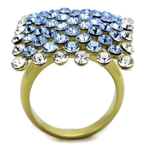 TK1643 - IP Gold(Ion Plating) Stainless Steel Ring with Top Grade Crystal  in Light Sapphire