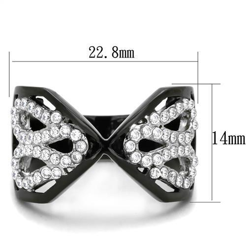 TK1644 - Two-Tone IP Black Stainless Steel Ring with AAA Grade CZ  in Clear