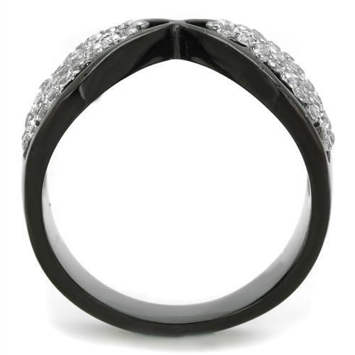 TK1644 - Two-Tone IP Black Stainless Steel Ring with AAA Grade CZ  in Clear