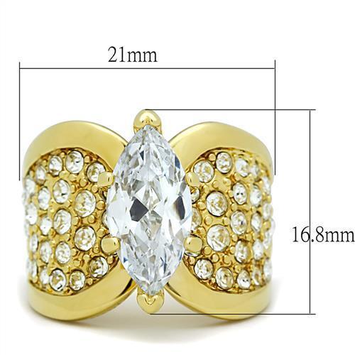 TK1672 - IP Gold(Ion Plating) Stainless Steel Ring with AAA Grade CZ  in Clear