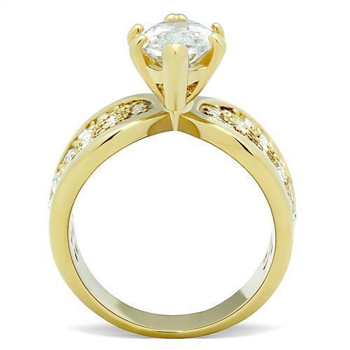 TK1672 - IP Gold(Ion Plating) Stainless Steel Ring with AAA Grade CZ  in Clear