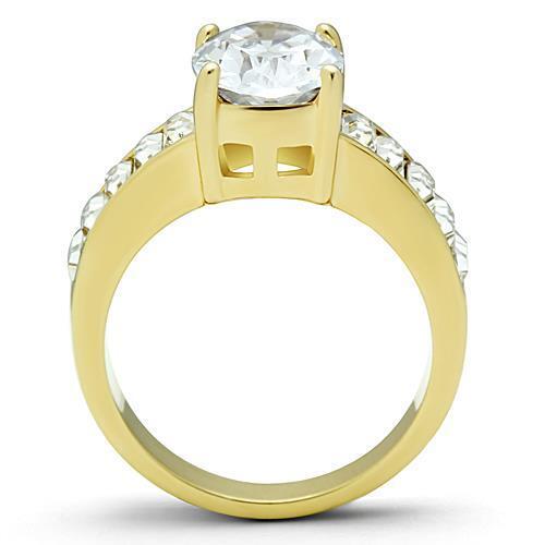 TK1675 - IP Gold(Ion Plating) Stainless Steel Ring with AAA Grade CZ  in Clear