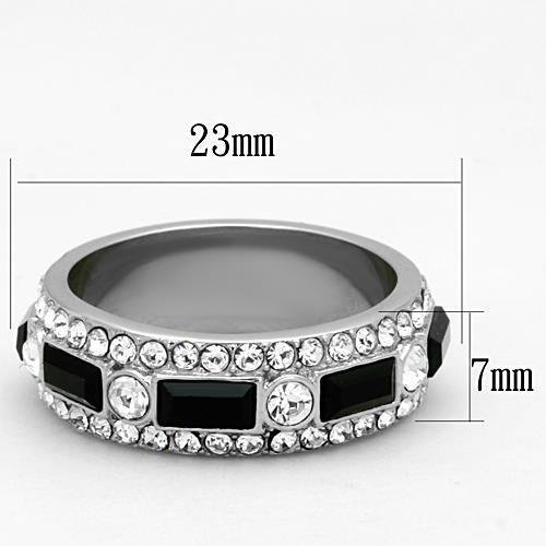 TK1677 - High polished (no plating) Stainless Steel Ring with Top Grade Crystal  in Jet