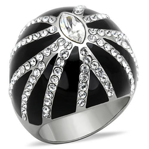 TK1679 - High polished (no plating) Stainless Steel Ring with Top Grade Crystal  in Clear