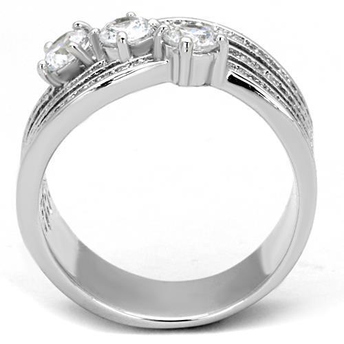 TK1683 - High polished (no plating) Stainless Steel Ring with AAA Grade CZ  in Clear