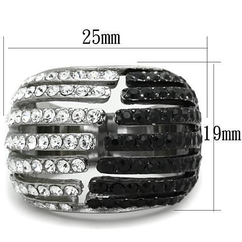 TK1686 - Two-Tone IP Black Stainless Steel Ring with Top Grade Crystal  in Jet