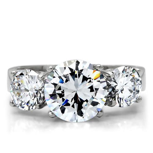 TK168 - High polished (no plating) Stainless Steel Ring with AAA Grade CZ  in Clear