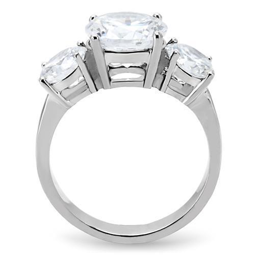 TK168 - High polished (no plating) Stainless Steel Ring with AAA Grade CZ  in Clear