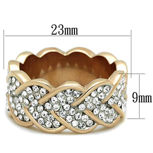 TK1691 - Two-Tone IP Rose Gold Stainless Steel Ring with Top Grade Crystal  in Clear