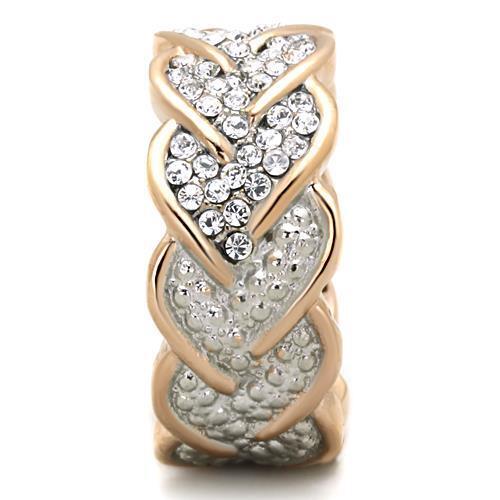 TK1691 - Two-Tone IP Rose Gold Stainless Steel Ring with Top Grade Crystal  in Clear