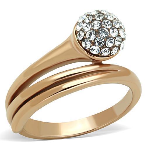 TK1693 - IP Rose Gold(Ion Plating) Stainless Steel Ring with Top Grade Crystal  in Clear