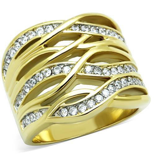 TK1699 - Two-Tone IP Gold (Ion Plating) Stainless Steel Ring with AAA Grade CZ  in Clear