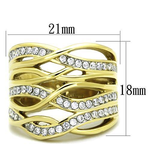 TK1699 - Two-Tone IP Gold (Ion Plating) Stainless Steel Ring with AAA Grade CZ  in Clear