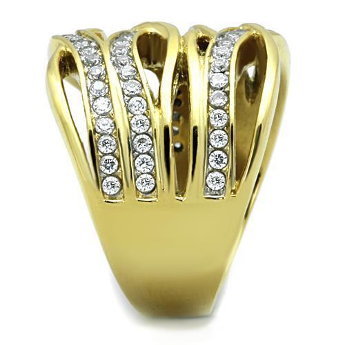 TK1699 - Two-Tone IP Gold (Ion Plating) Stainless Steel Ring with AAA Grade CZ  in Clear