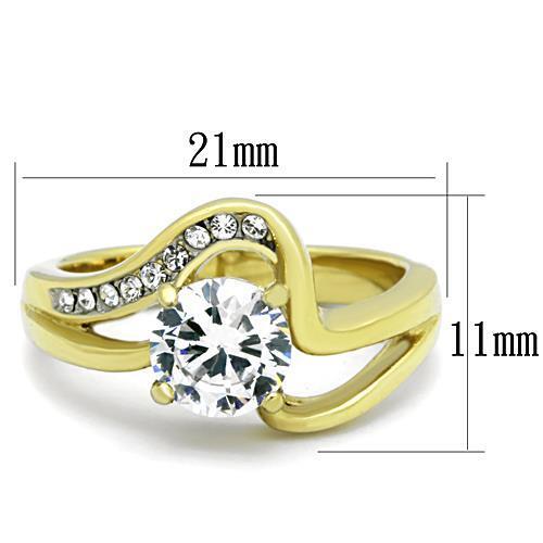 TK1702 - Two-Tone IP Gold (Ion Plating) Stainless Steel Ring with AAA Grade CZ  in Clear