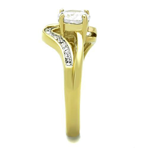 TK1702 - Two-Tone IP Gold (Ion Plating) Stainless Steel Ring with AAA Grade CZ  in Clear