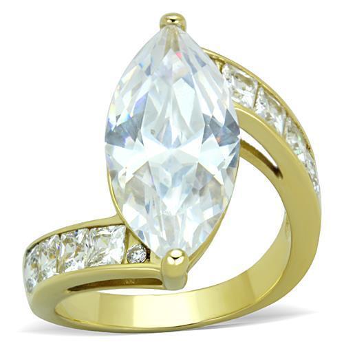 TK1723 - IP Gold(Ion Plating) Stainless Steel Ring with AAA Grade CZ  in Clear