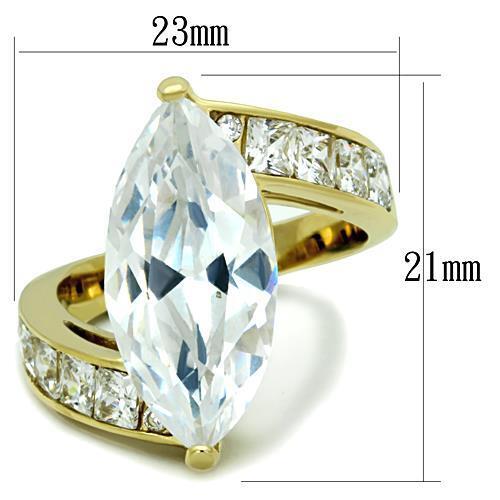 TK1723 - IP Gold(Ion Plating) Stainless Steel Ring with AAA Grade CZ  in Clear