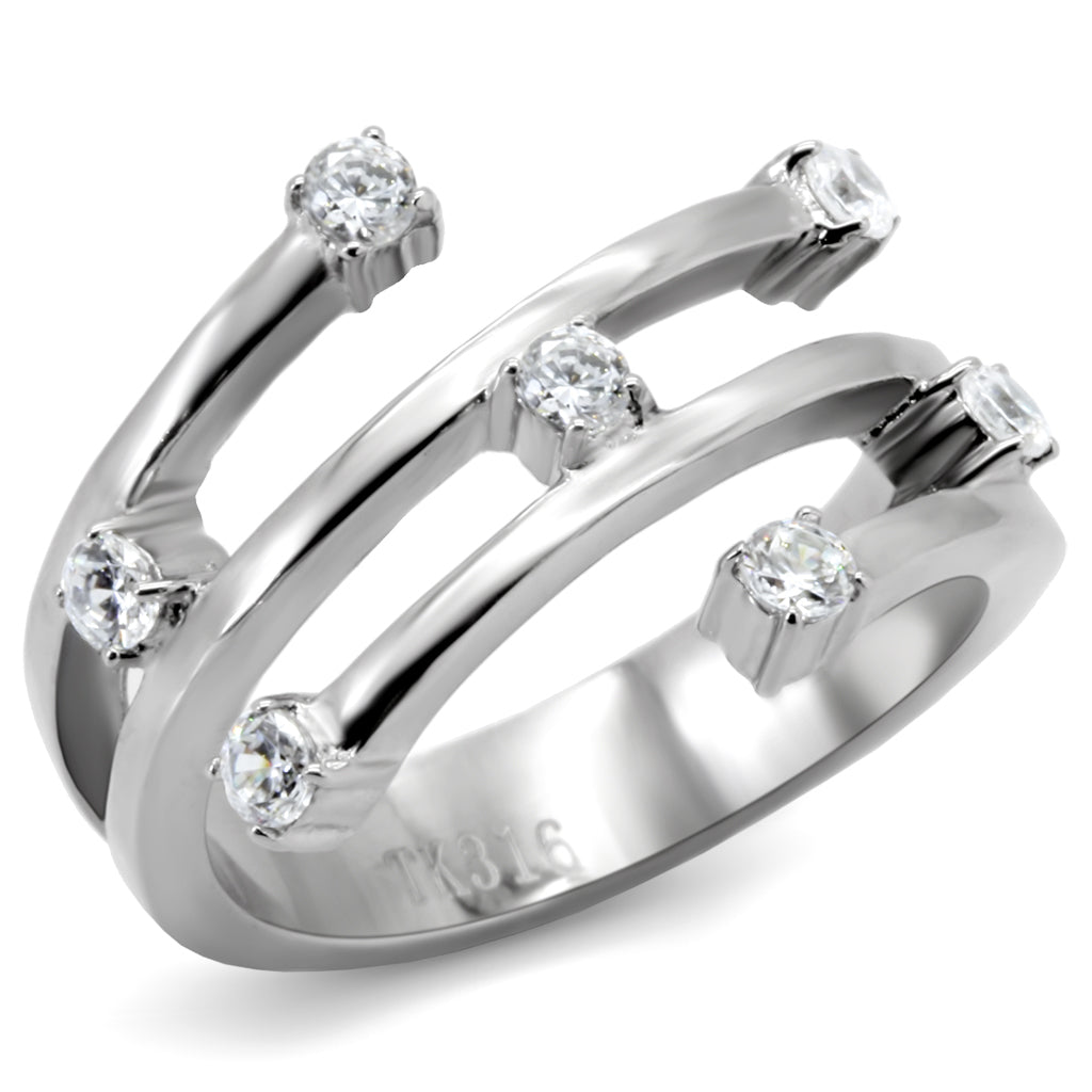 TK173 - High polished (no plating) Stainless Steel Ring with Top Grade Crystal  in Clear