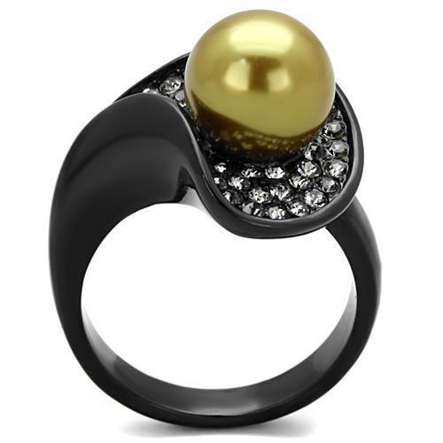 TK1732 - IP Black(Ion Plating) Stainless Steel Ring with Synthetic Pearl in Champagne