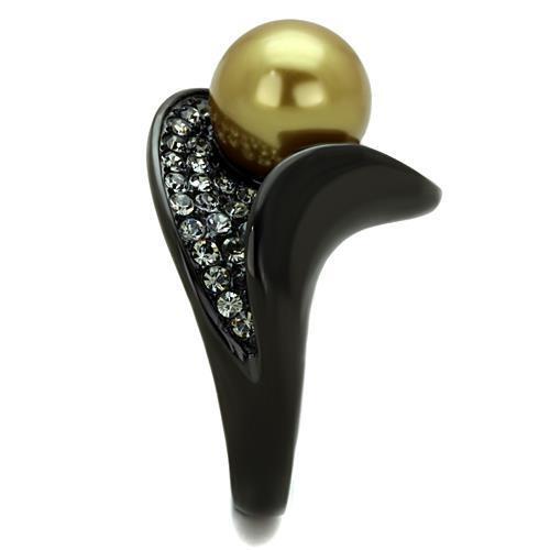 TK1732 - IP Black(Ion Plating) Stainless Steel Ring with Synthetic Pearl in Champagne