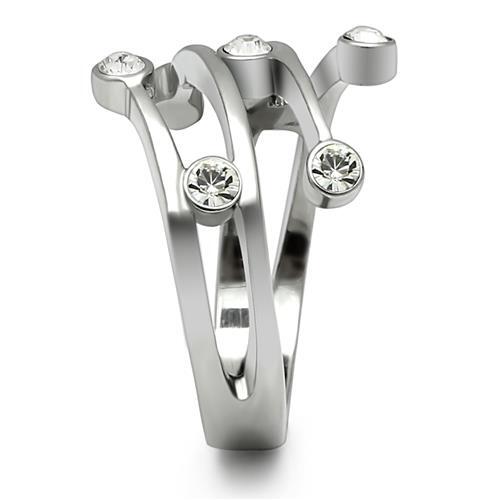 TK173 - High polished (no plating) Stainless Steel Ring with Top Grade Crystal  in Clear