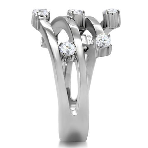 TK173 - High polished (no plating) Stainless Steel Ring with Top Grade Crystal  in Clear