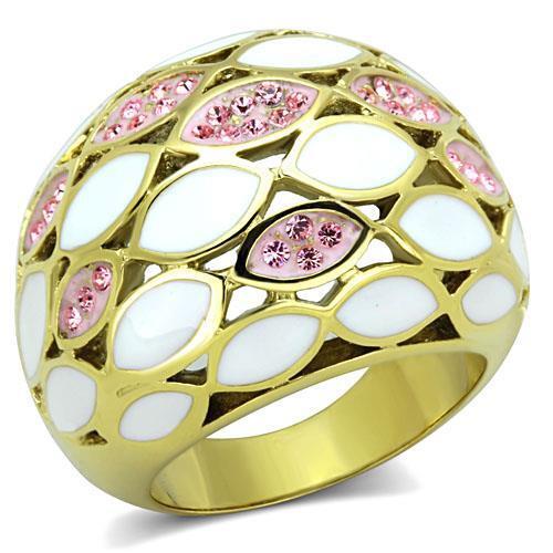 TK1742 - IP Gold(Ion Plating) Stainless Steel Ring with Top Grade Crystal  in Light Rose