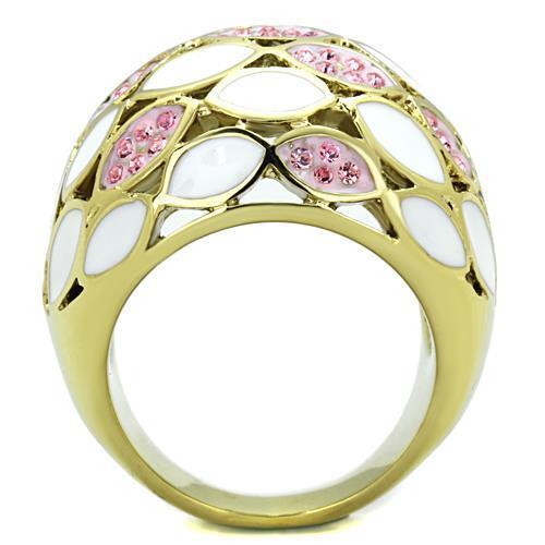 TK1742 - IP Gold(Ion Plating) Stainless Steel Ring with Top Grade Crystal  in Light Rose