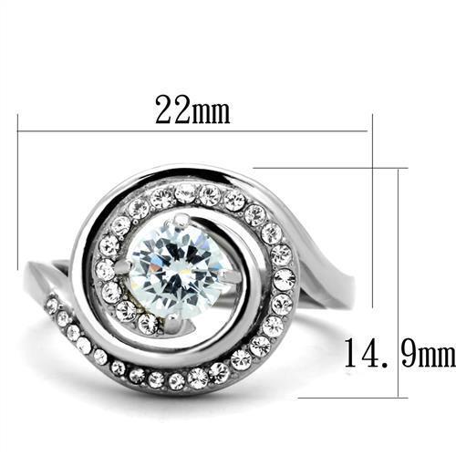 TK1746 - High polished (no plating) Stainless Steel Ring with AAA Grade CZ  in Clear