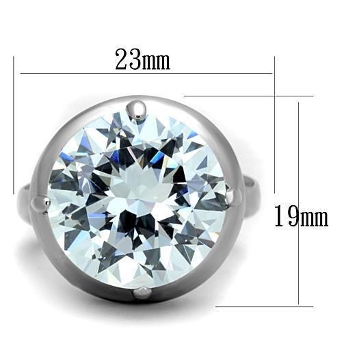 TK1749 - High polished (no plating) Stainless Steel Ring with AAA Grade CZ  in Clear