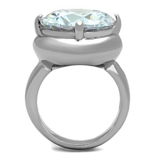 TK1749 - High polished (no plating) Stainless Steel Ring with AAA Grade CZ  in Clear