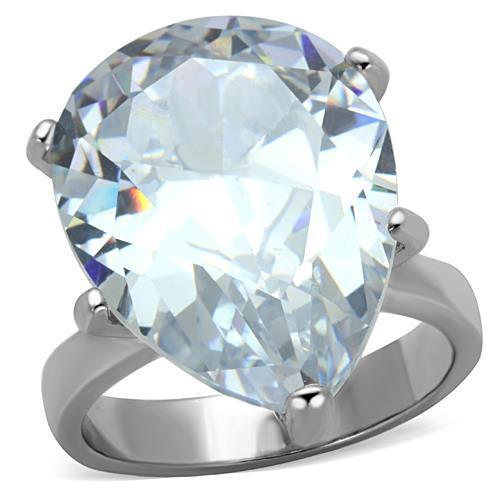 TK1750 - High polished (no plating) Stainless Steel Ring with AAA Grade CZ  in Clear