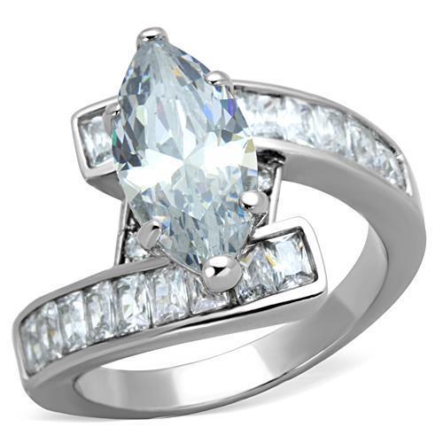 TK1754 - High polished (no plating) Stainless Steel Ring with AAA Grade CZ  in Clear