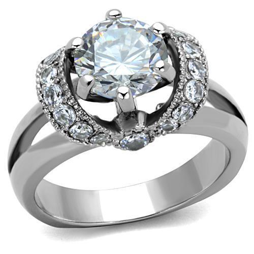 TK1757 - High polished (no plating) Stainless Steel Ring with AAA Grade CZ  in Clear