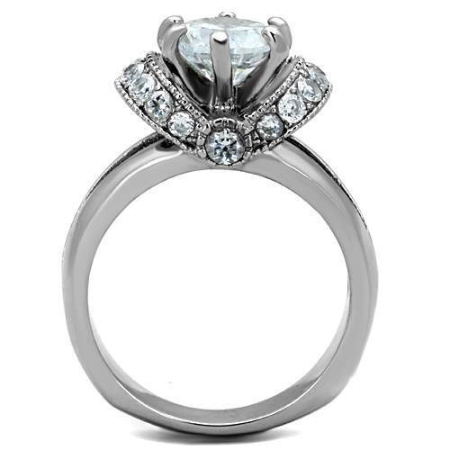 TK1757 - High polished (no plating) Stainless Steel Ring with AAA Grade CZ  in Clear