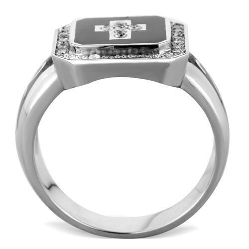 TK1766 - High polished (no plating) Stainless Steel Ring with AAA Grade CZ  in Clear