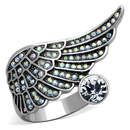 TK1769 - High polished (no plating) Stainless Steel Ring with Top Grade Crystal  in Clear