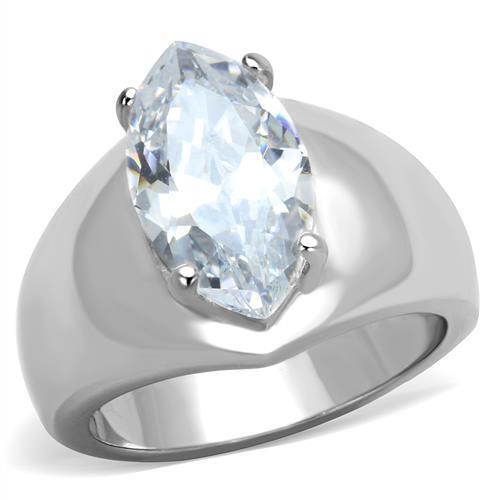 TK1774 - High polished (no plating) Stainless Steel Ring with AAA Grade CZ  in Clear