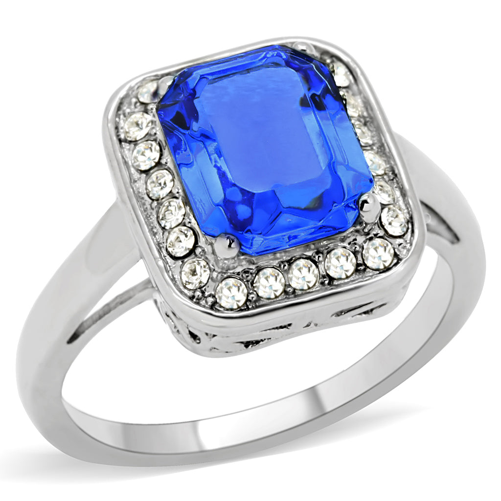 TK178 - High polished (no plating) Stainless Steel Ring with Top Grade Crystal  in Sapphire